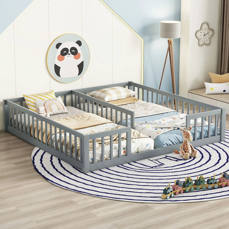 Double Floor Bed With Fence, Guardrails, Without Door by Unique Piece Furniture