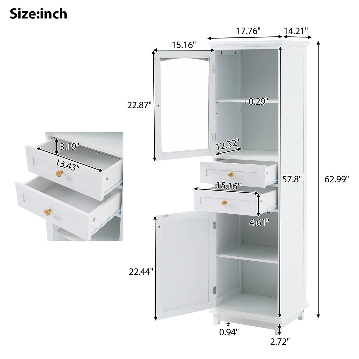 Tall Bathroom Storage Cabinet With Glass Doors, Free-Standing, Two Drawers, And Adjustable Shelves, Board, Painted Perfect For Displaying Your Favorite Items by Unique Piece Furniture