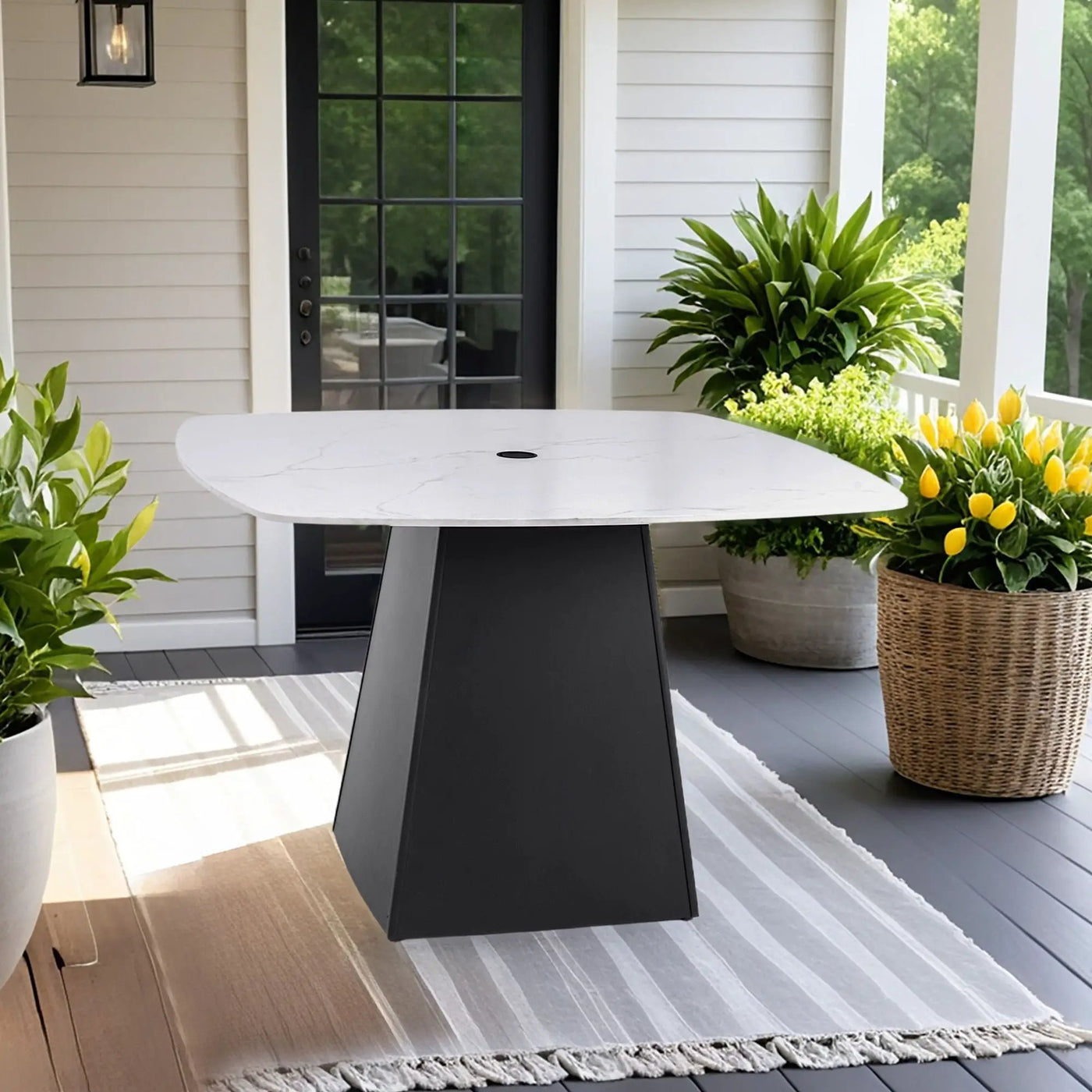 Rounded Square Outdoor Pedestal Dining Table by Unique Piece Furniture