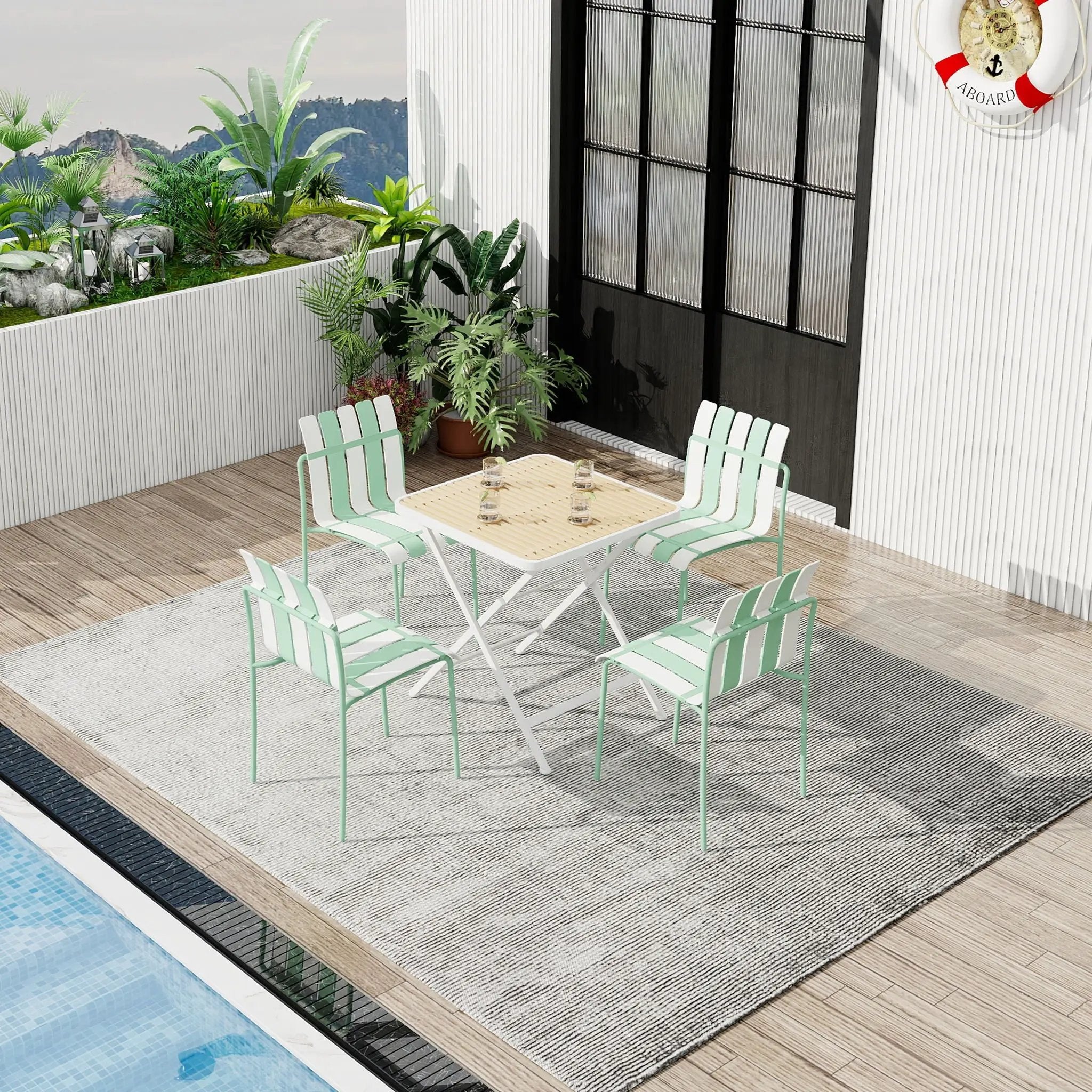 4 Piece Set Of Modern Color Block Designed Single Chairs With Folding Square Table by HouseOfZazla