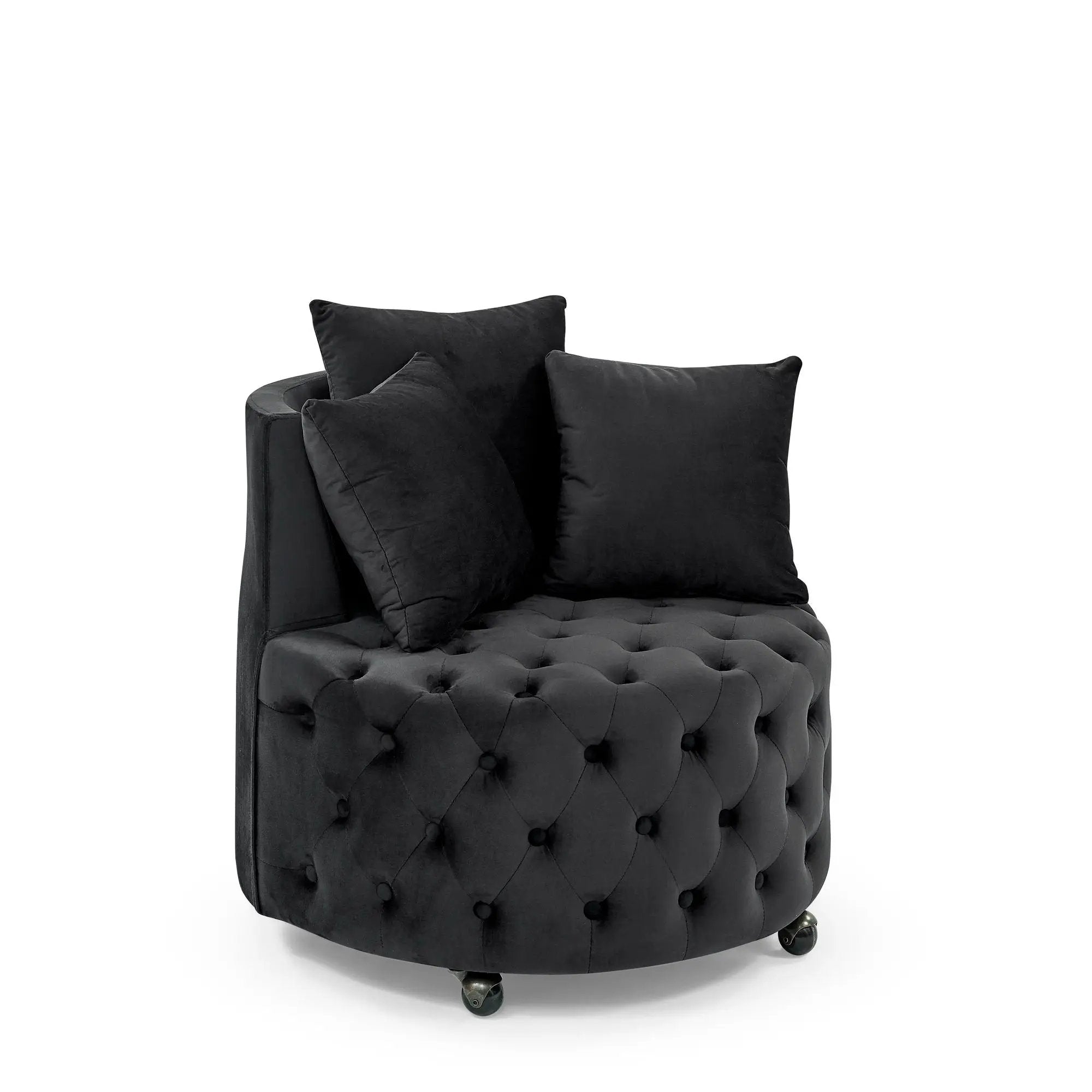Modern Upholstered Swivel Chair With Button Tufted Design And Movable Wheels by Unique Piece Furniture