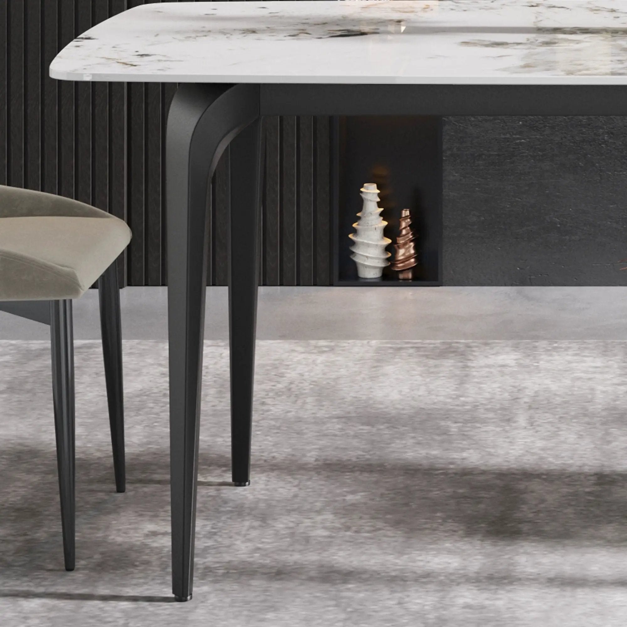 70.87" Modern Artificial Stone Pandora White Curved Black Metal Leg Dining Table - Antique White by HouseOfZazla