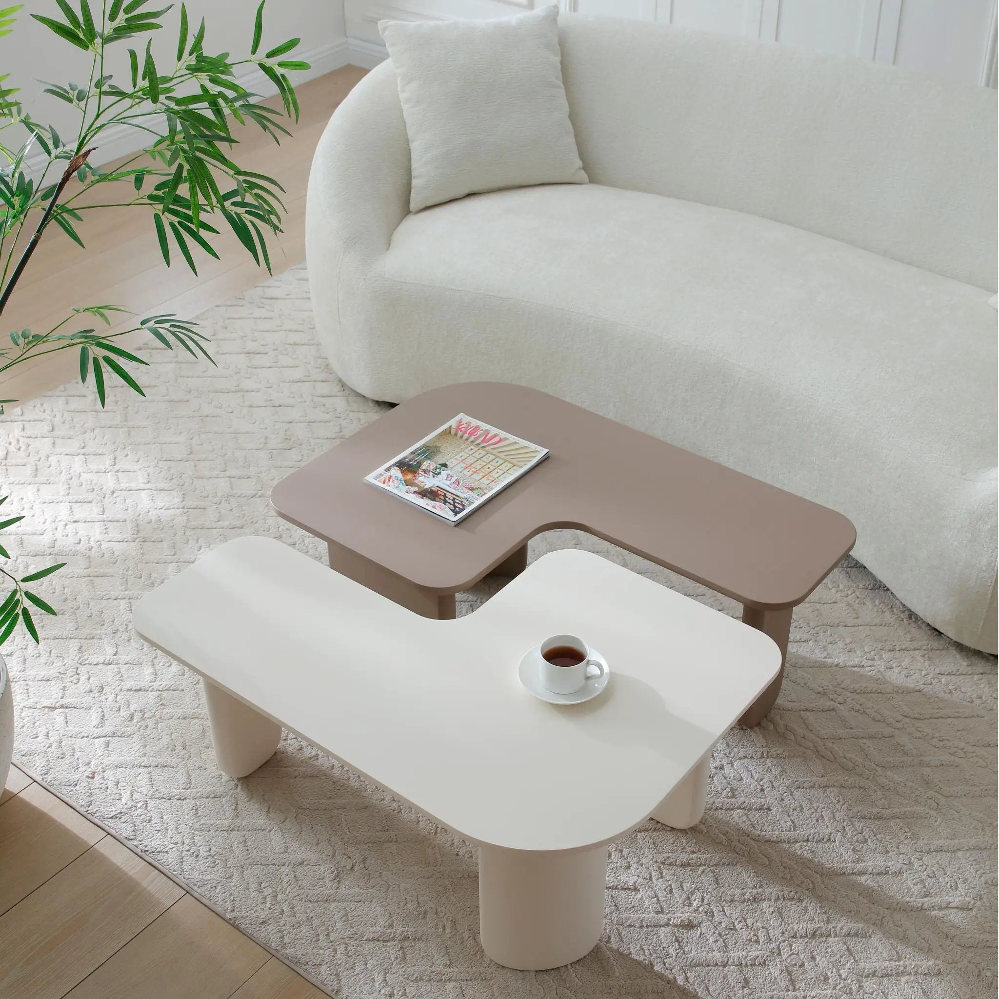 2 Pieces Modular Coffee Table Set, Free Combination - Khaki / White by HouseOfZazla