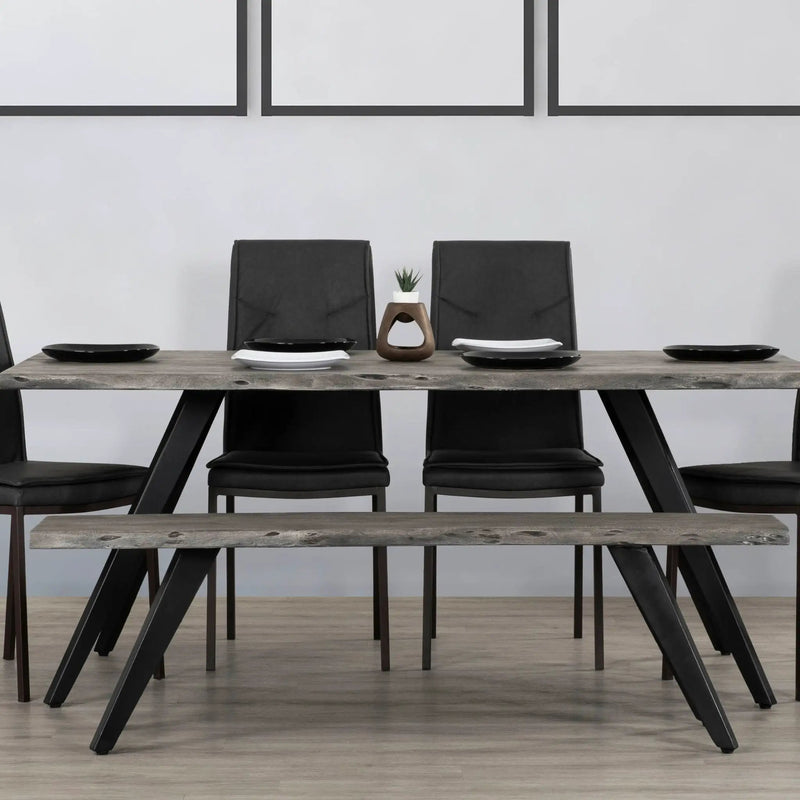 Modern Acacia Wood Dining Bench, Live Edge Design Accent Bench With Iron Legs - Black / Gray by HouseOfZazla