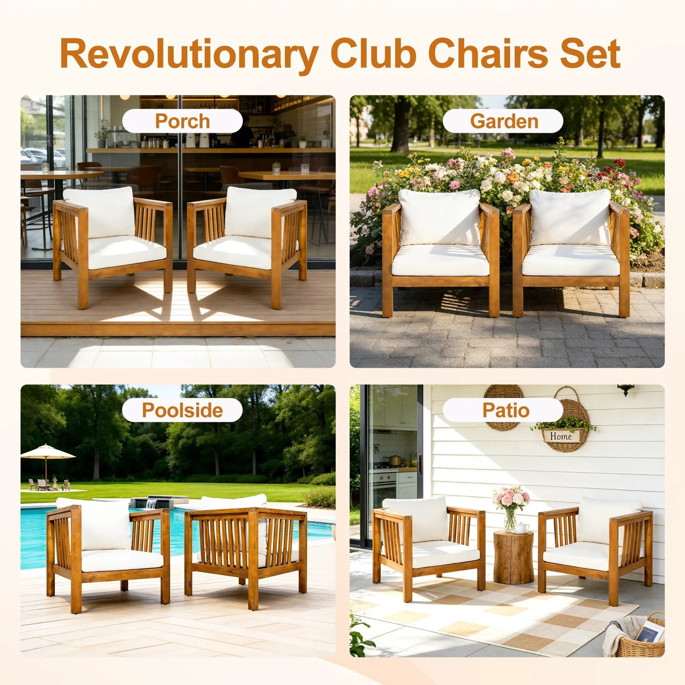 Outdoor Acacia Wood Club Chair with Modern Square Arms by HouseOfZazla
