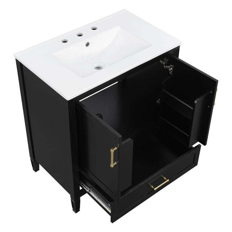 Elegant Fluted Bathroom Vanity With Sink, Soft Close Doors & Drawer by HouseOfZazla