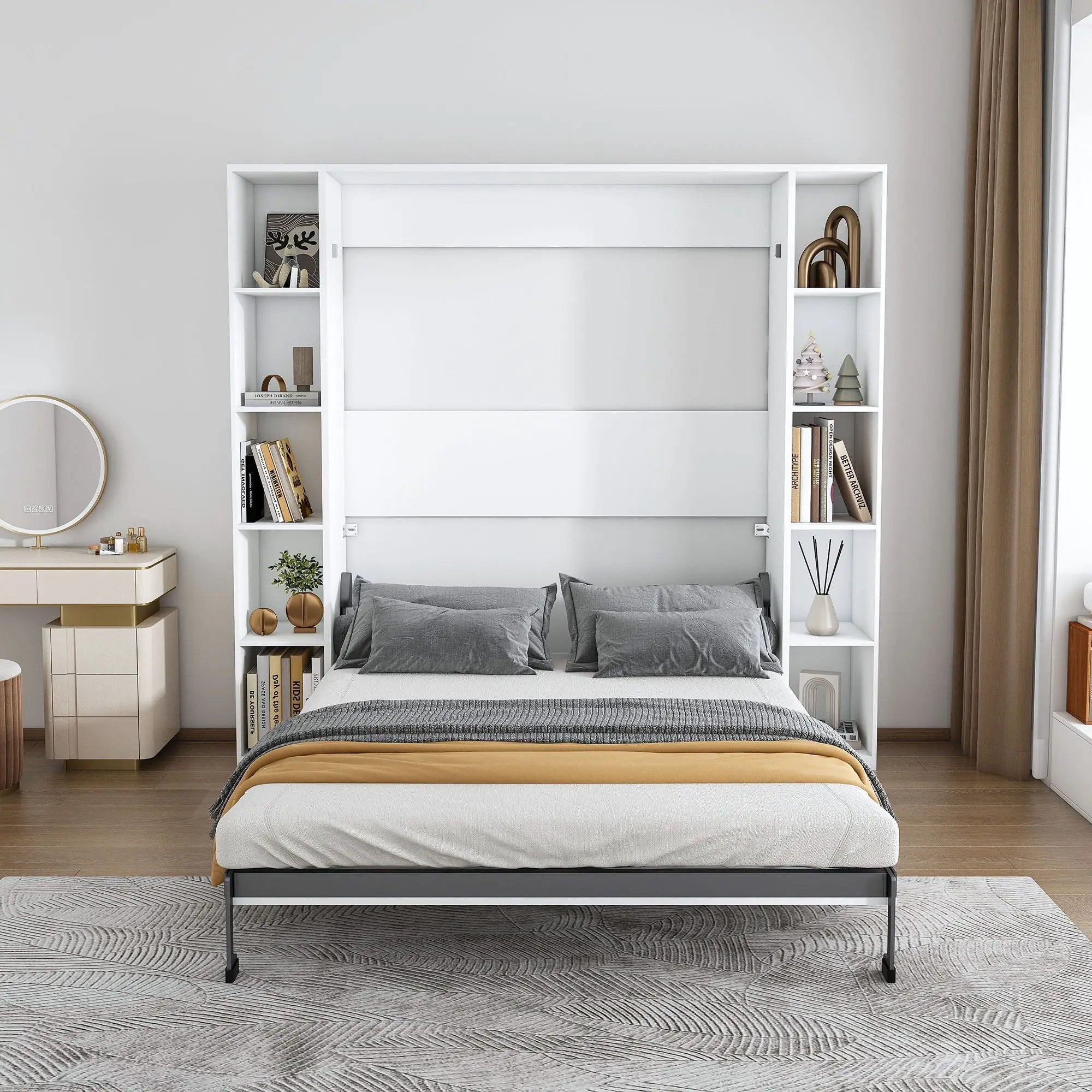 Queen Murphy Bed With Storage Cabinet - White by HouseOfZazla