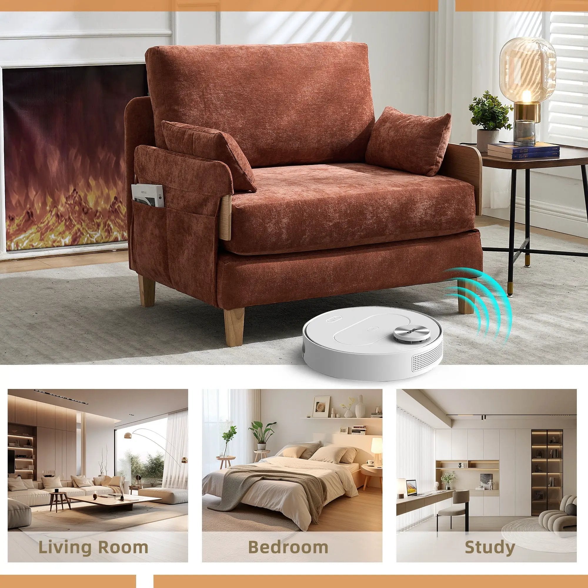 Mid Century Modern Foldable Sofa Bed, 3 In 1 Convertible Sleeper With 3 Pillows by Unique Piece Furniture