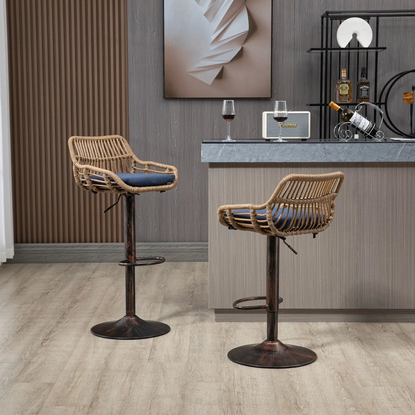 Modern Swivel Bar Stools Adjustable Counter Chairs With Footrest (Set of 2) by Unique Piece Furniture