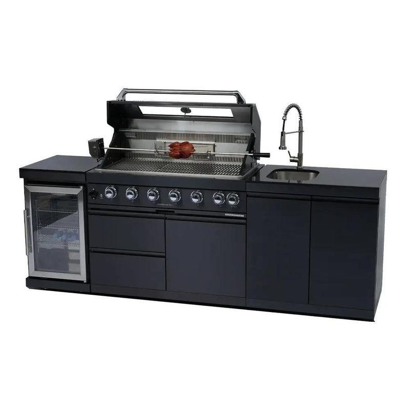 NG 95" 6-Burner 85000 BTU Black Outdoor Kitchen Island Grill Rotisserie kit Granite Countertops by Chery Industrial