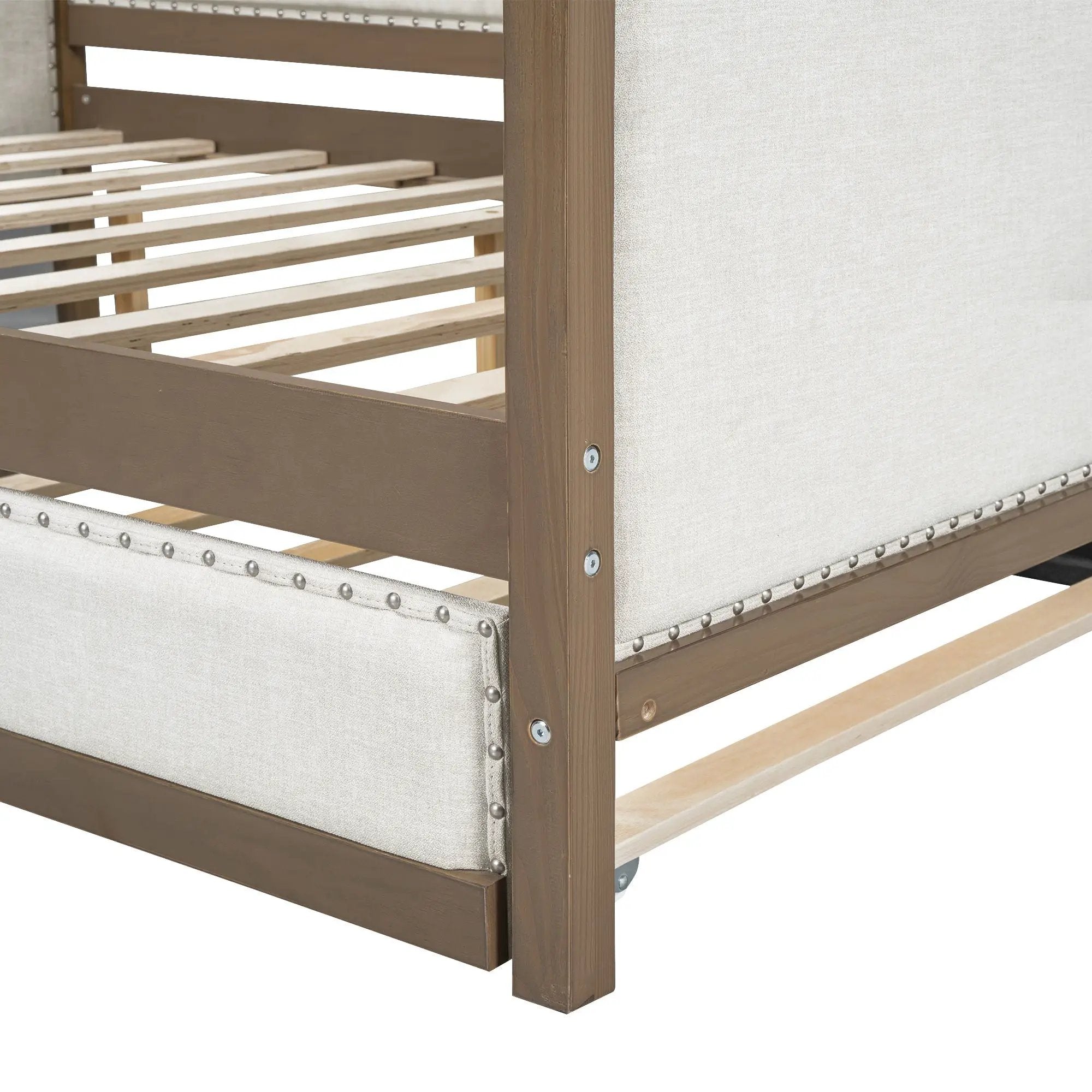 Full Size Daybed With Trundle And Nailhead Decoration - Wood by HouseOfZazla