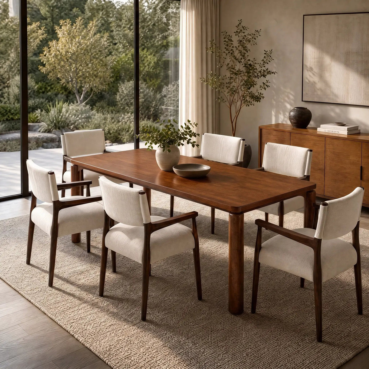 7-Piece Rectangular Dining Table Set, 70 Inch Rubber Wood by HouseOfZazla