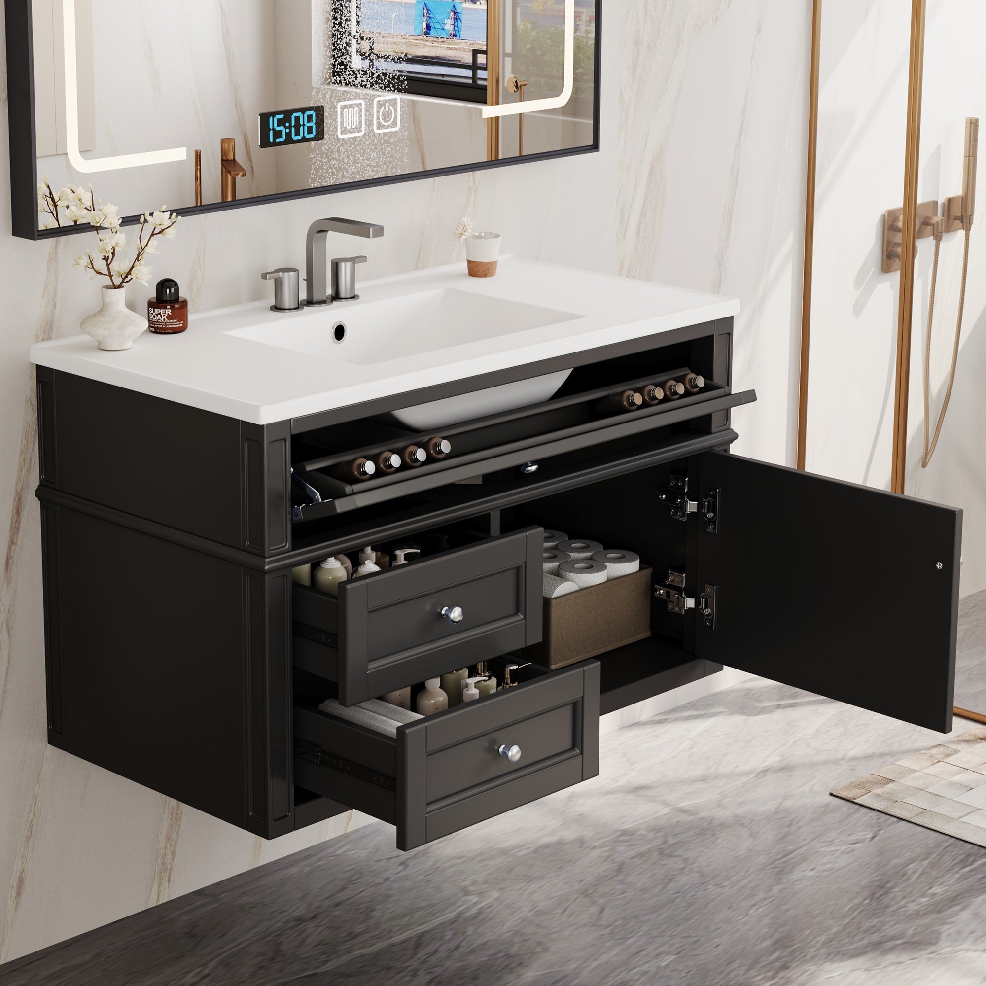 36" Wall Mounted Bathroom Vanity with Ceramic Sink and Storage by HouseOfZazla