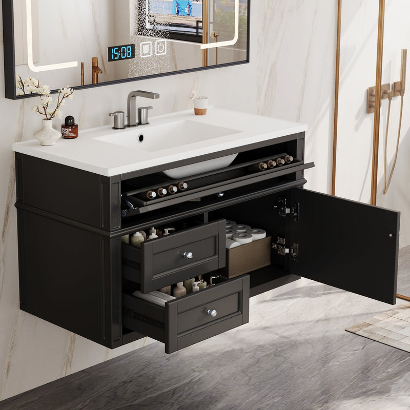 36" Wall Mounted Bathroom Vanity with Ceramic Sink and Storage by HouseOfZazla