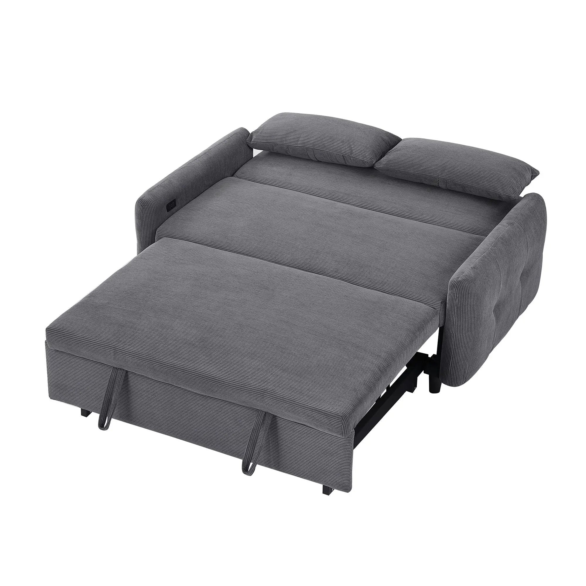 Pull-Out 2 Seat Modern Sleeper Sofa With 2 Throw Pillows And USB Ports by HouseOfZazla