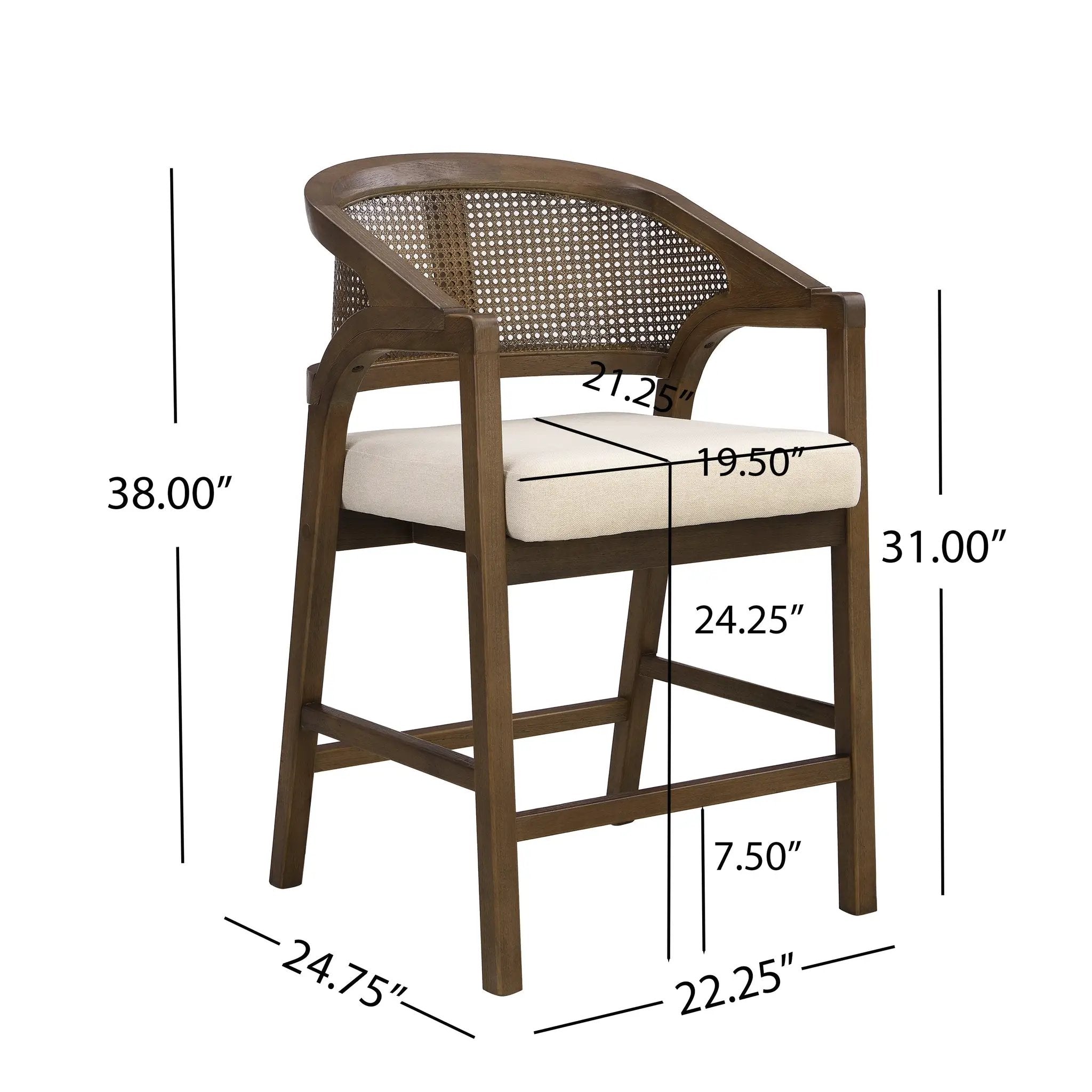 Wooden Frame Counter Stool with Rattan Back - Set of 2 by HouseOfZazla