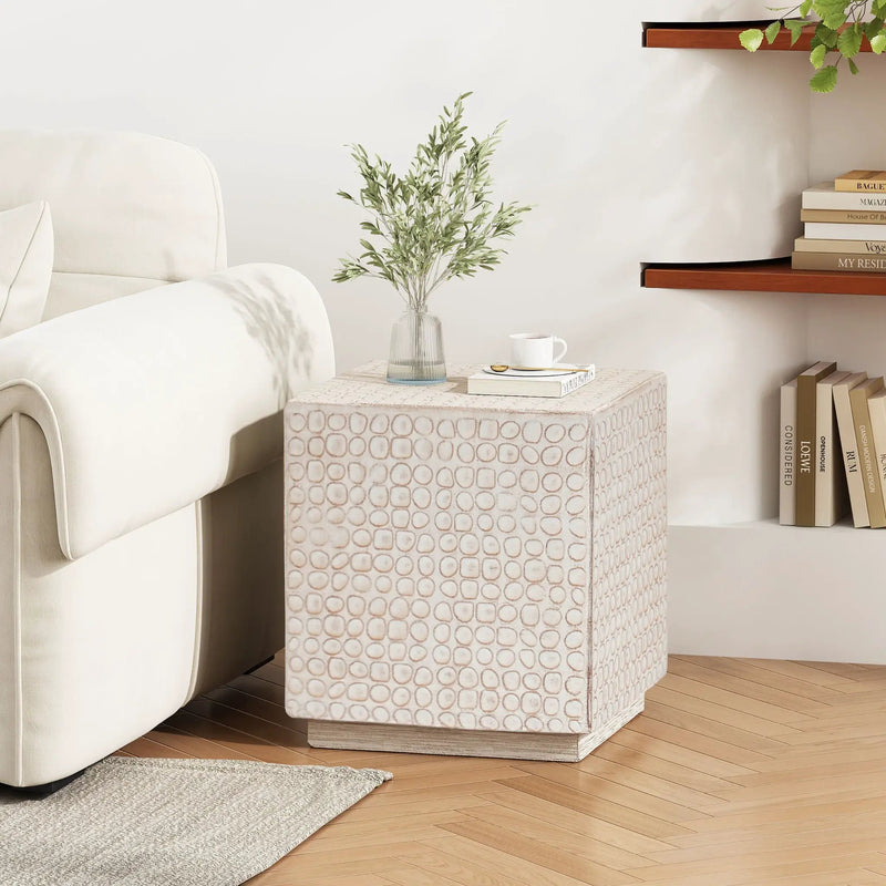 Chic Modern MGO Cube Side Table with Fluted Design - Antique Brown by HouseOfZazla