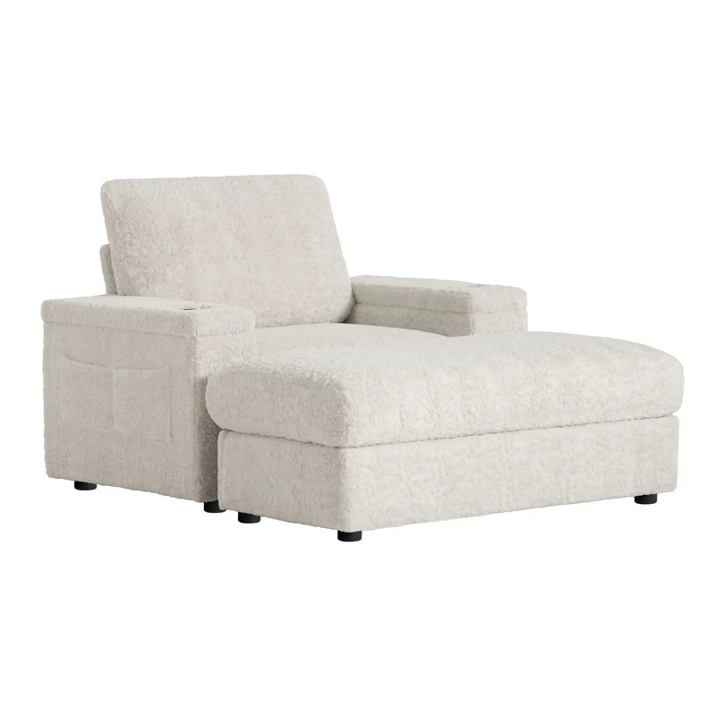 Oversized Chaise Lounge Indoor Rabbit Fur Sofa Bed With Storage Ottoman And Armrests Cup Holders With Deep Seat by HouseOfZazla