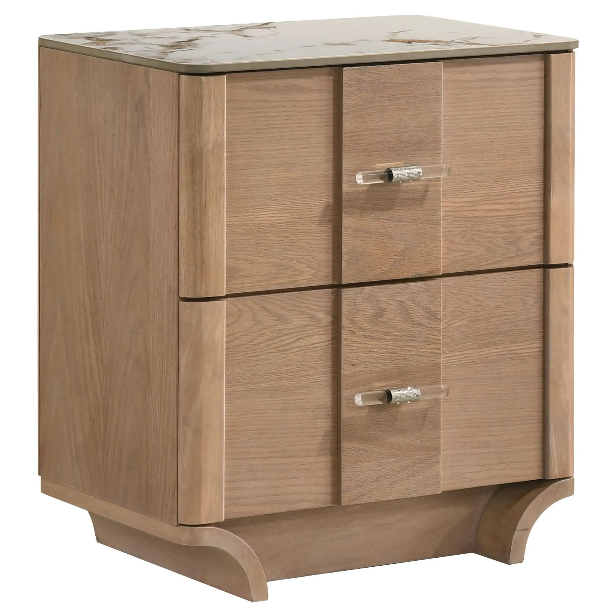 Leanne 2-drawer Sinter Stone Top Nightstand Light Oak by Unique Piece Furniture