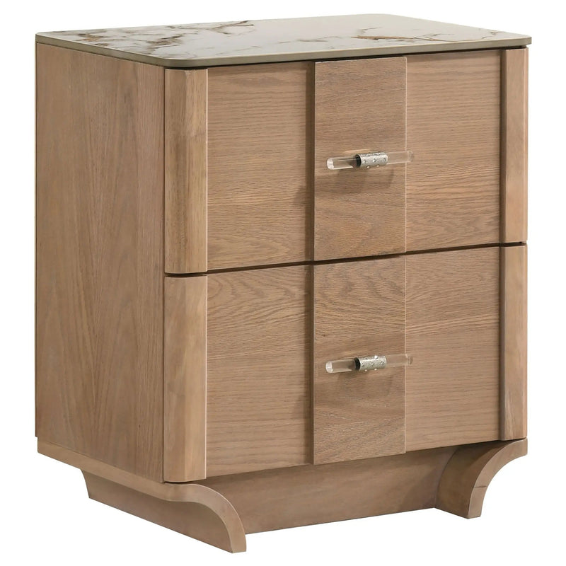 Leanne 2-drawer Sinter Stone Top Nightstand Light Oak by Unique Piece Furniture