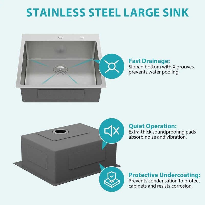 24 x 18 x 9 Inch Kitchen Sink Drop-In 16 Gauge Stainless Steel by HouseOfZazla