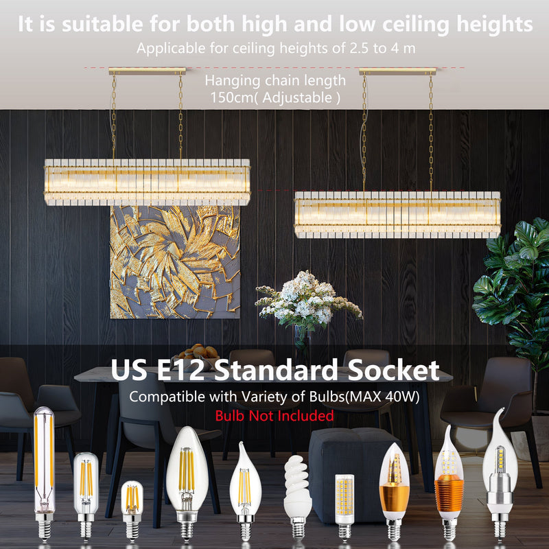 Modern Rectangular Crystal Glass 10-Light Chandelier by HouseOfZazla