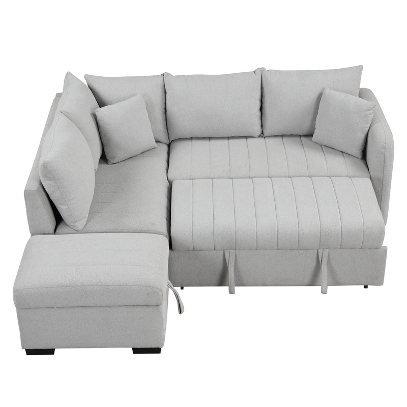 L-Shaped Sectional Pull Out Sofa Bed Sleeper Sofa With Two USB Ports, Two Power Sockets And A Movable Storage Ottoman by HouseOfZazla
