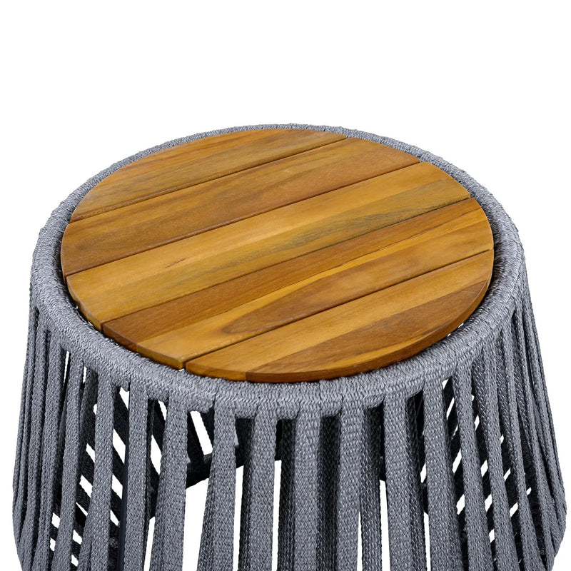 Outdoor Side Table with Rope and Acacia Wood by HouseOfZazla