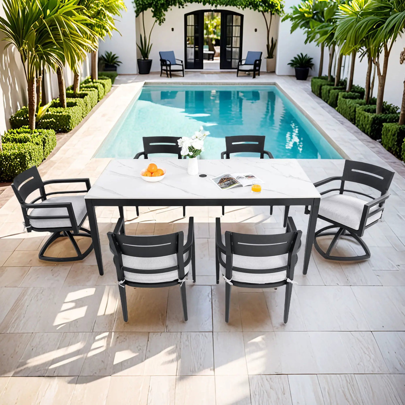 Modern Outdoor Patio Dining Set With Table And Chairs With Sunbrella Cushions by HouseOfZazla