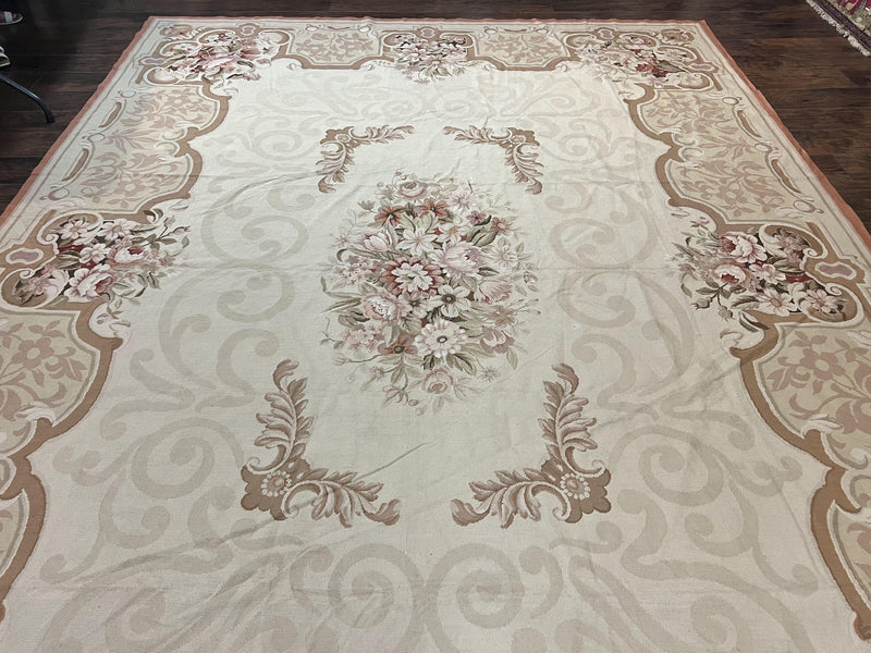 10x14 Aubusson Rug, Wool Handmade Vintage Carpet, French European Design, Elegant by Jewel Rugs
