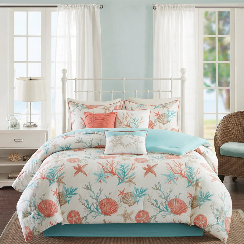 7 Piece Cotton Sateen Comforter Set Coral California King by HouseOfZazla