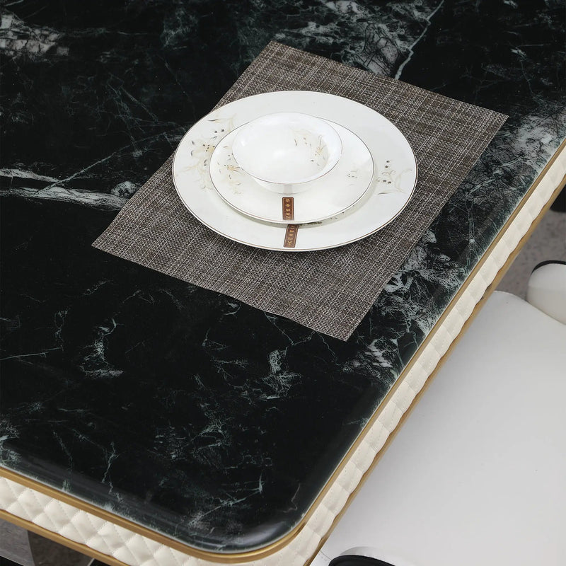 Luxury Modern Dining Table With 6 Chairs Marble Top Titanium Plated Base - Black by HouseOfZazla