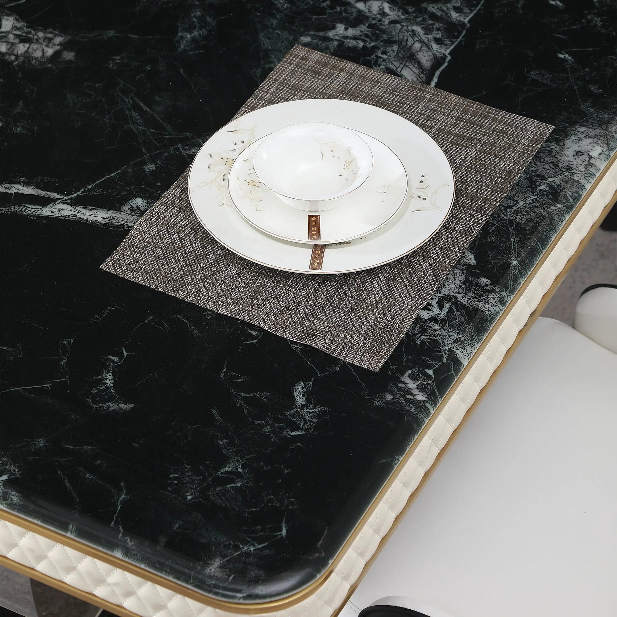 Luxury Modern Dining Table With 6 Chairs Marble Top Titanium Plated Base - Black by Unique Piece Furniture