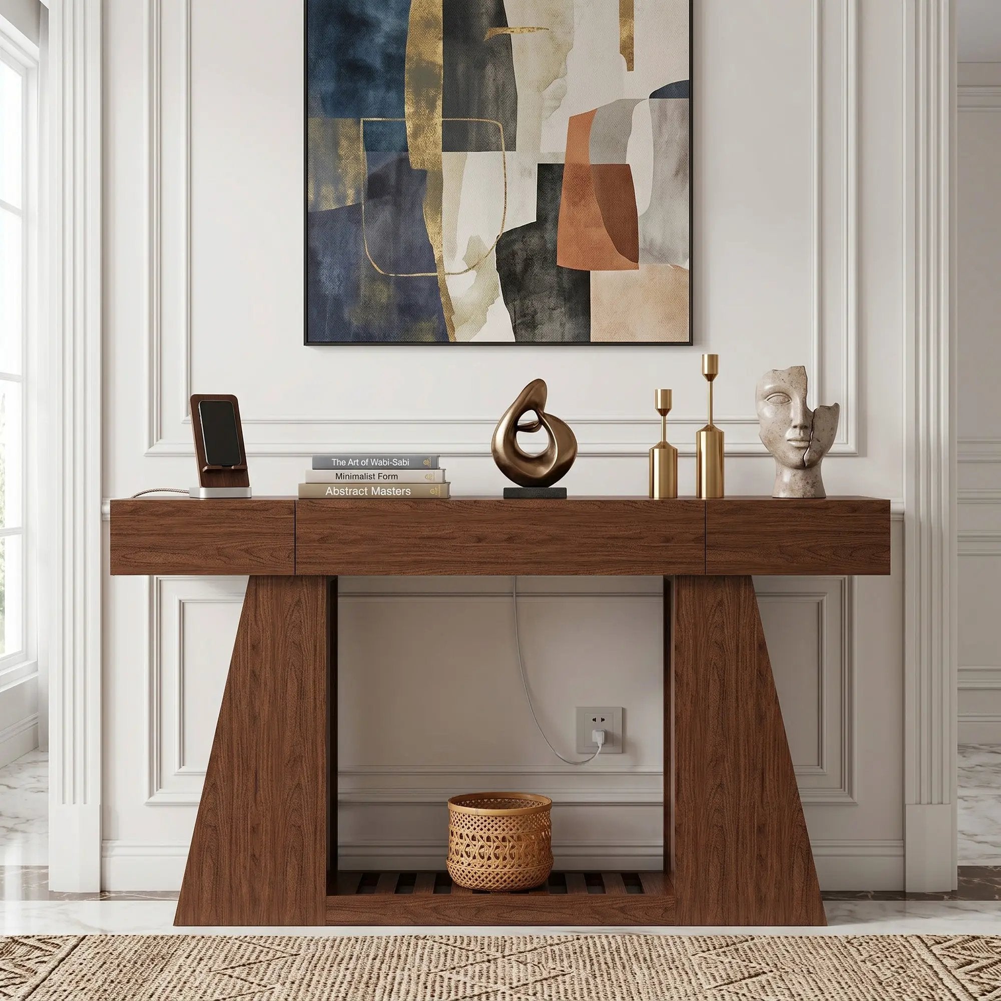 60 Inch Narrow Console Table with Built-in Power Outlet by HouseOfZazla