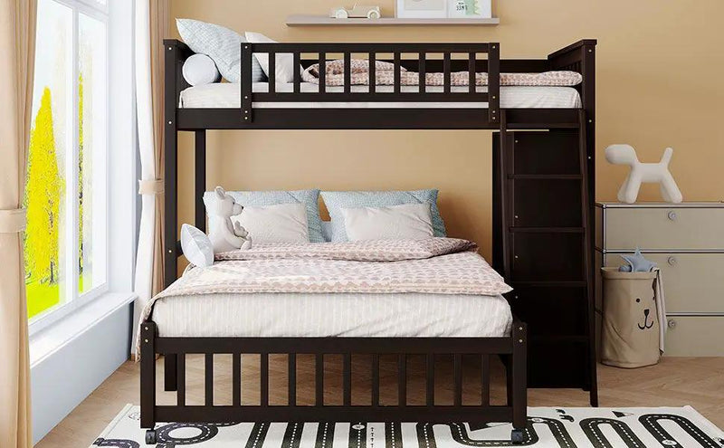 Bunk Bed With 6 Drawers And Flexible Shelves, Bottom Bed With Wheels by HouseOfZazla