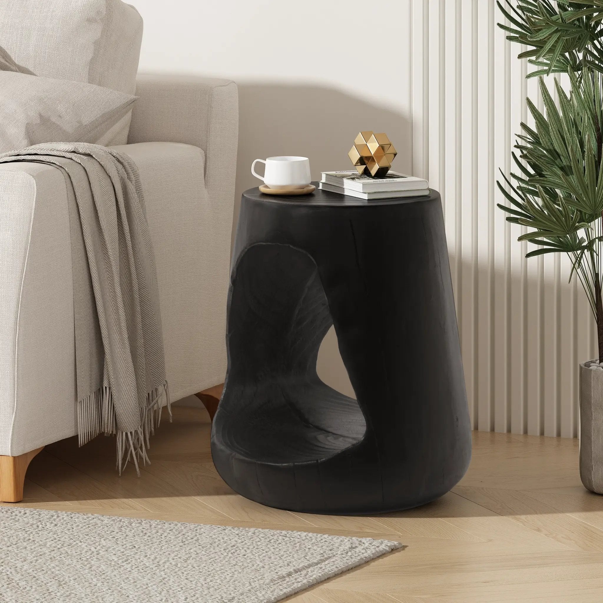 MGO Hollow Side Table with Wood-like Texture by BLAKHOM
