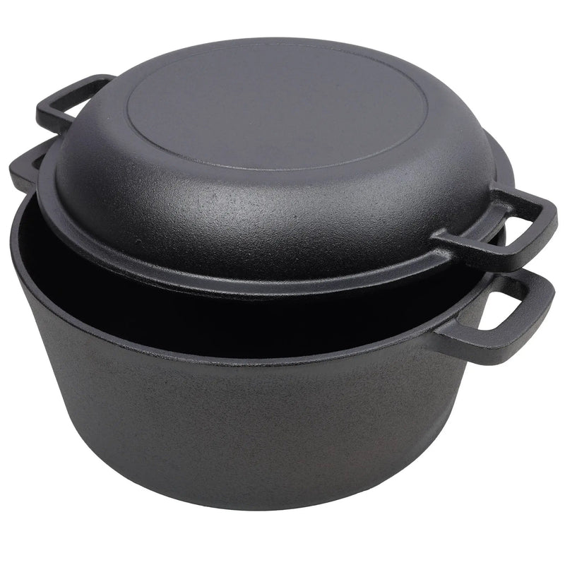 Pre-Seasoned Cast Iron Dutch Oven 2 In 1 With Dual Handles And Covers, 5 Quart - Black by HouseOfZazla