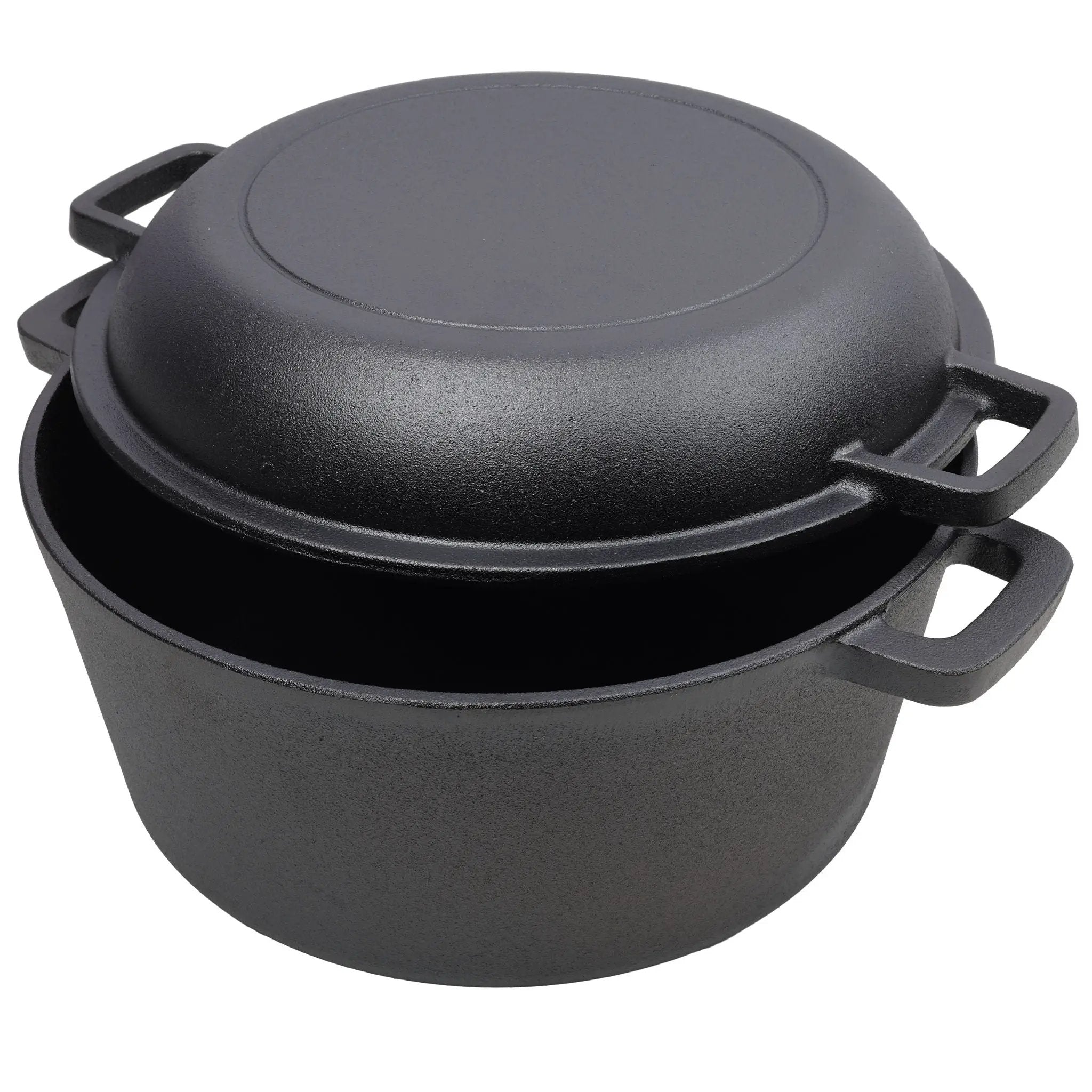 2 In 1 Pre-Seasoned Cast Iron Dutch Oven With Dual Handles, 5 Quart - Black by HouseOfZazla