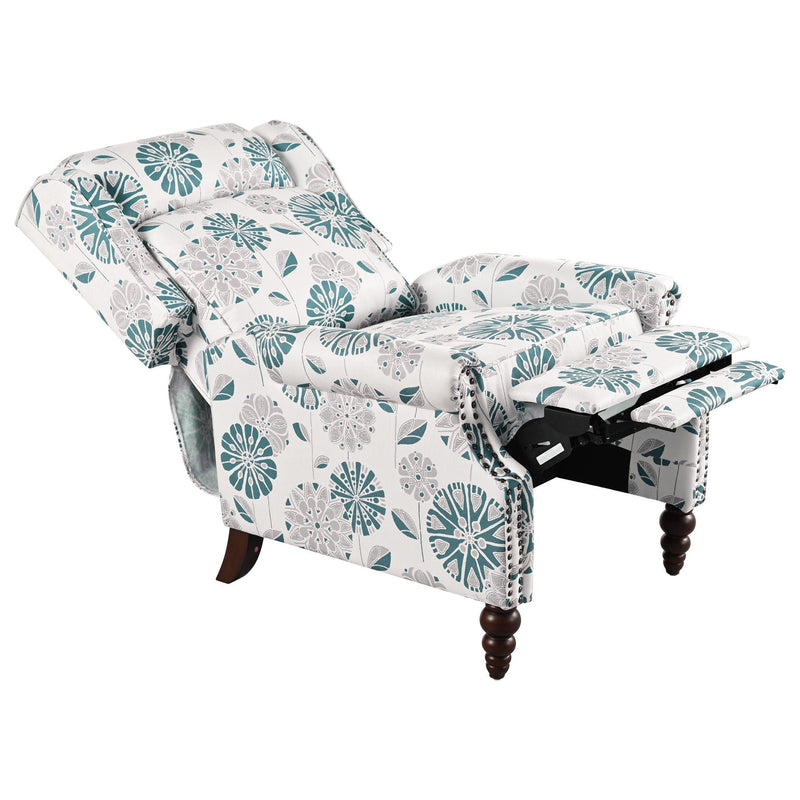 Push Back Recliner Chair Upholstered With Classic Wing Back And Solid Gourd-Shaped Legs