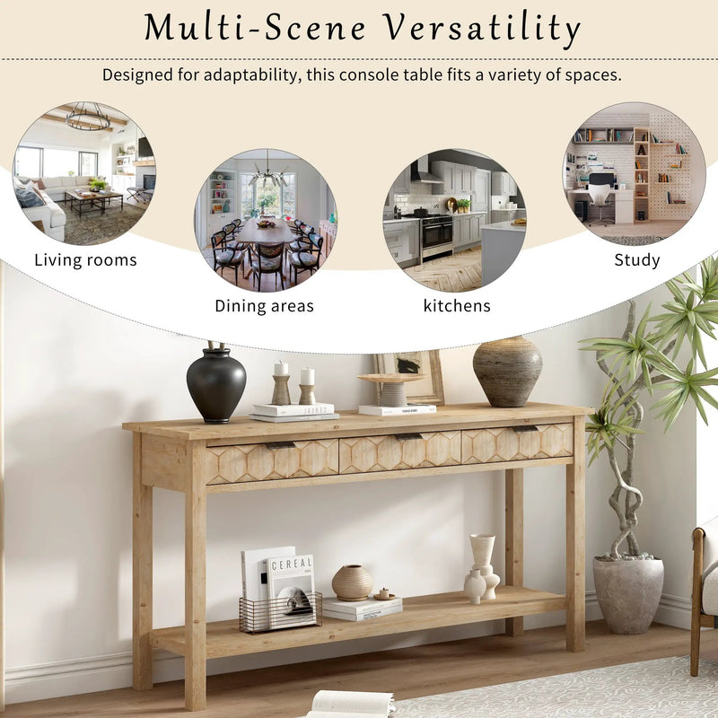 U_Style 58.3'' Fir Veneer Entryway Table with Honeycomb-patterned Fronts by HouseOfZazla