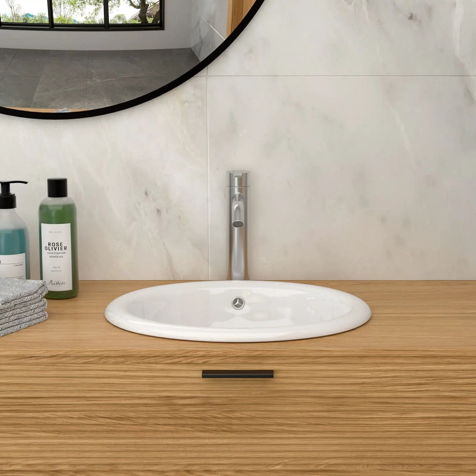 Semi Recessed Bathroom Sink With Countertop Vessel Design, 17" X 15.5" - White by HouseOfZazla
