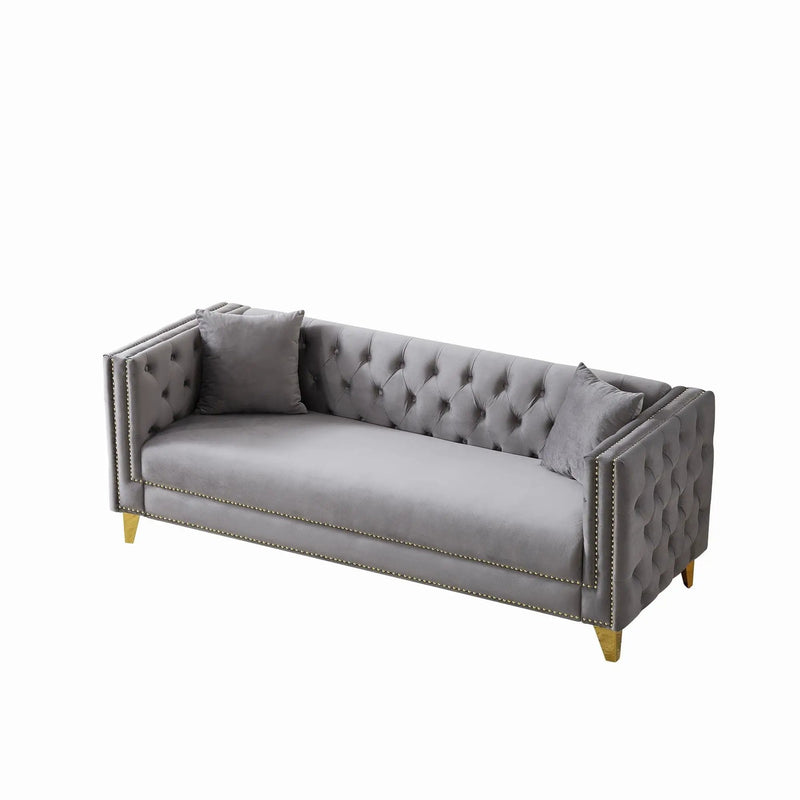 3 Seater Deep Seat Sofa, Sofa With Button Nailhead, Square Arm by Unique Piece Furniture