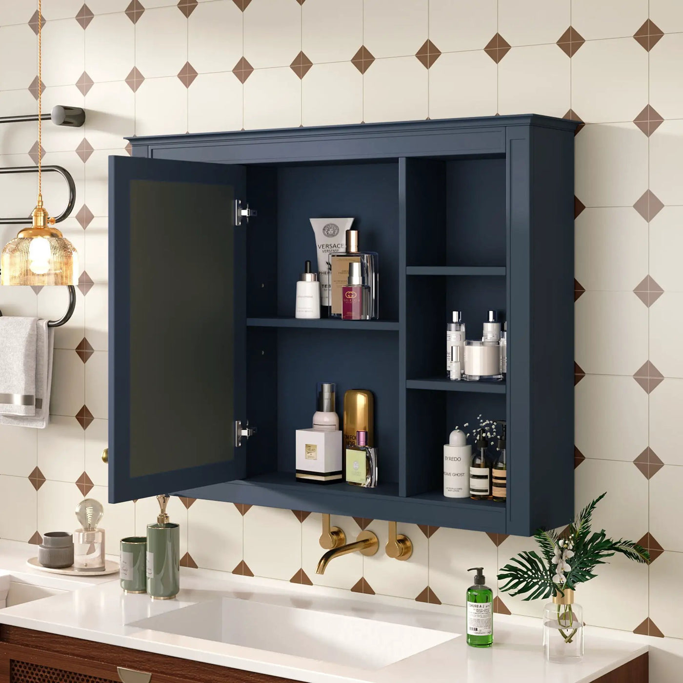 Wall Mounted Medicine Cabinet With Mirror, Storage Cabinet Featuring 6 Open Shelves And Adjustable Interior by Unique Piece Furniture