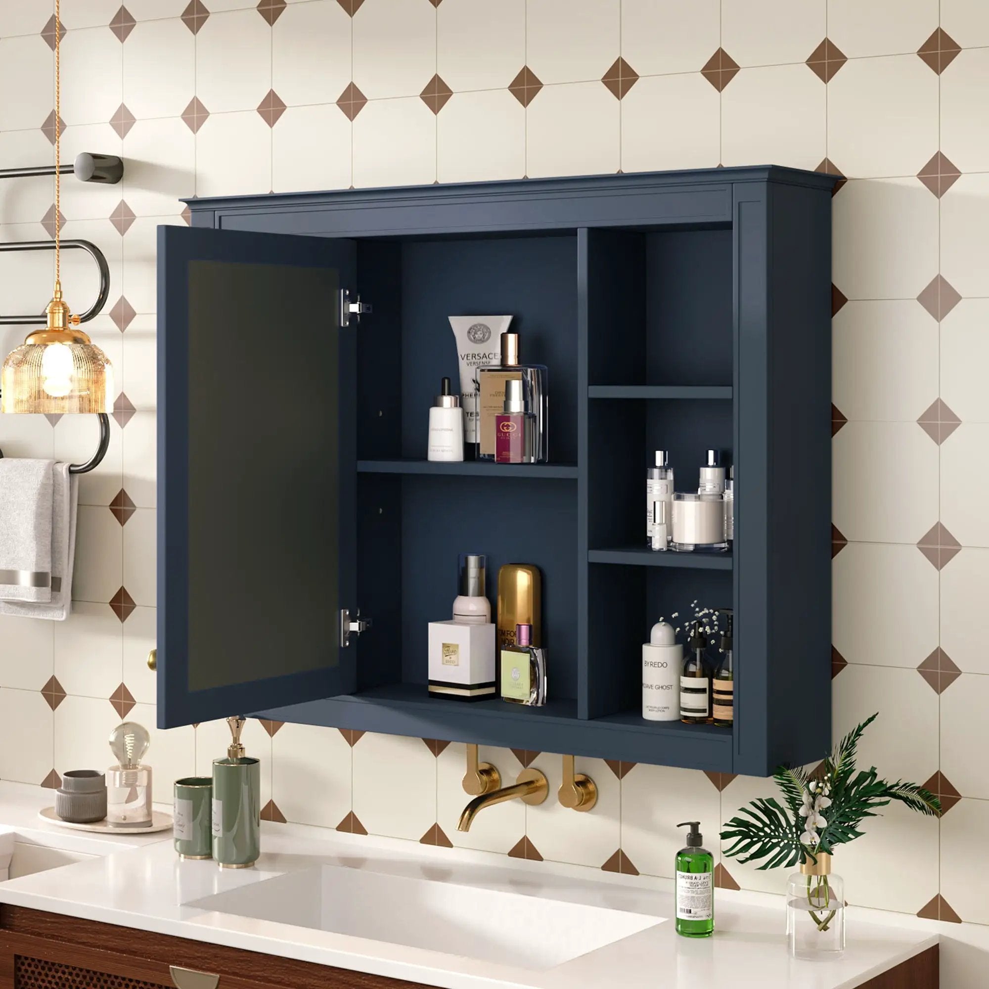 Wall Mounted Medicine Cabinet With Mirror, Storage Cabinet Featuring 6 Open Shelves And Adjustable Interior by Unique Piece Furniture