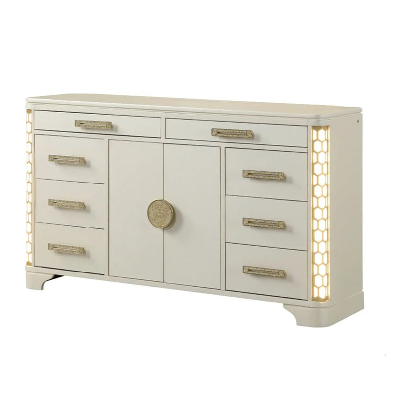 Jasmine - 8 Drawer Dresser With Side LED Lightning - Beige by HouseOfZazla