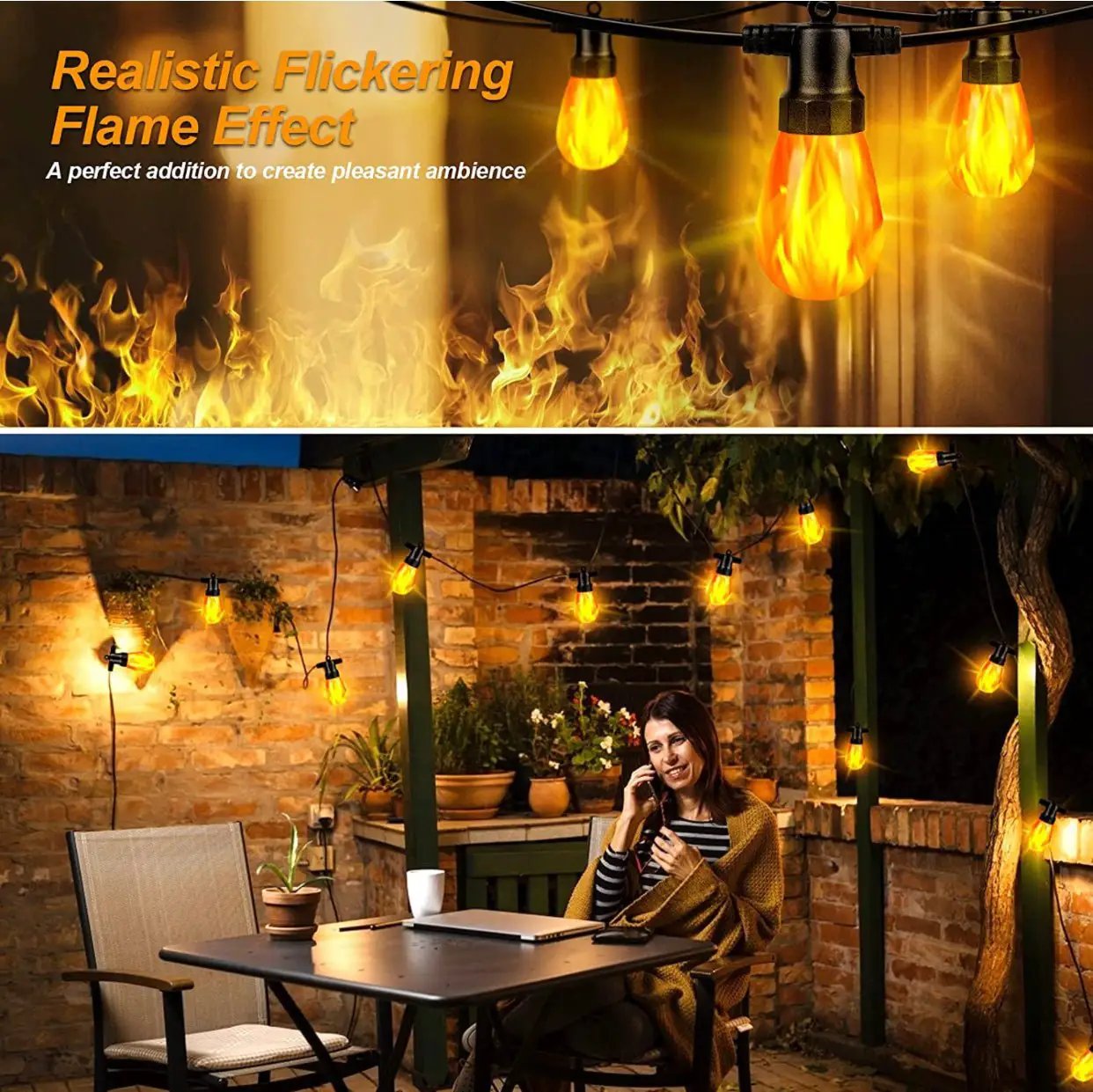 27Ft Solar Flickering LED Bulbs - Solar Panel Powered Hanging String Lights -12 Bulbs by Outdoor Solar Outlet