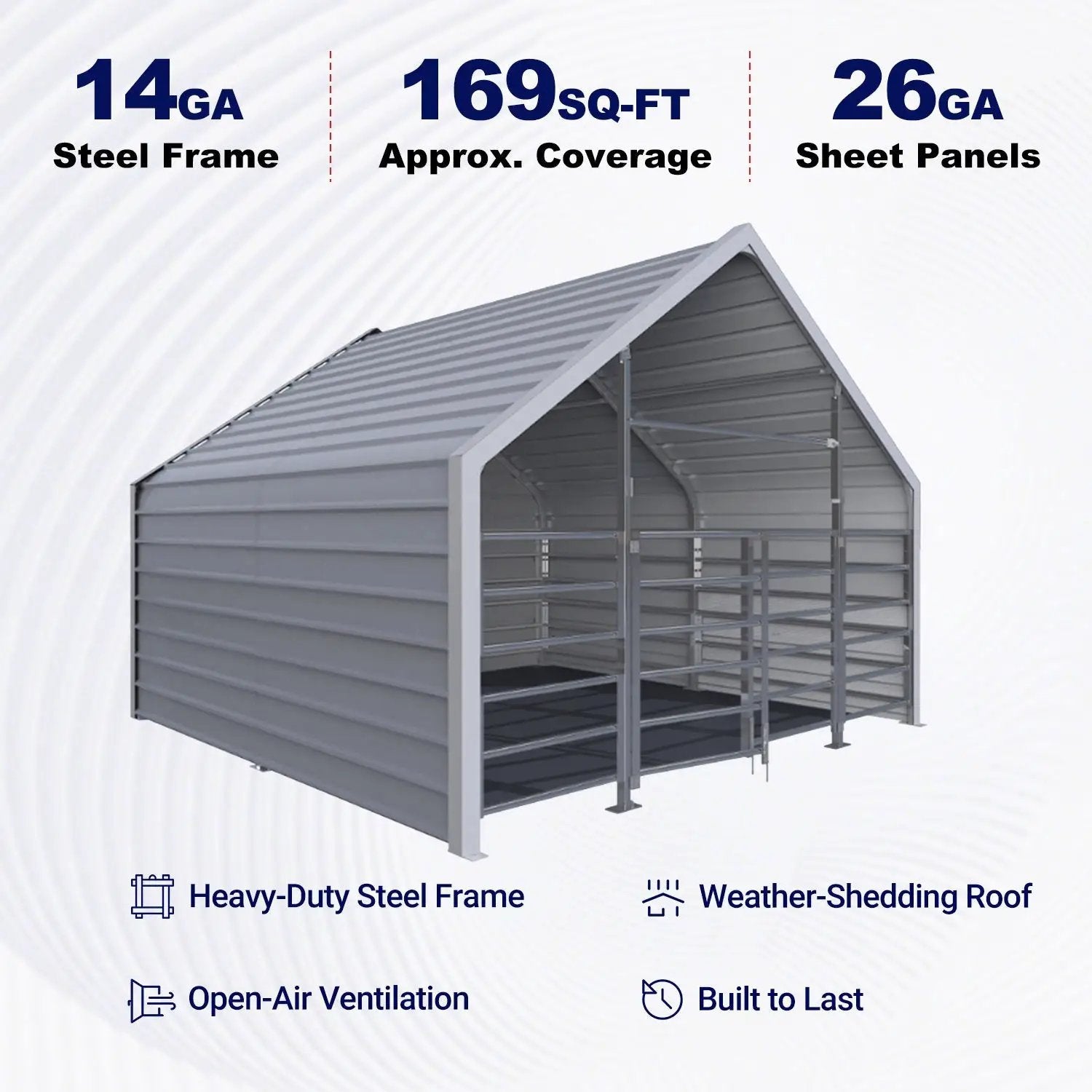 13ftx13ft Metal Livestock Shelter with Enclosed Rear Panel by Chery Industrial