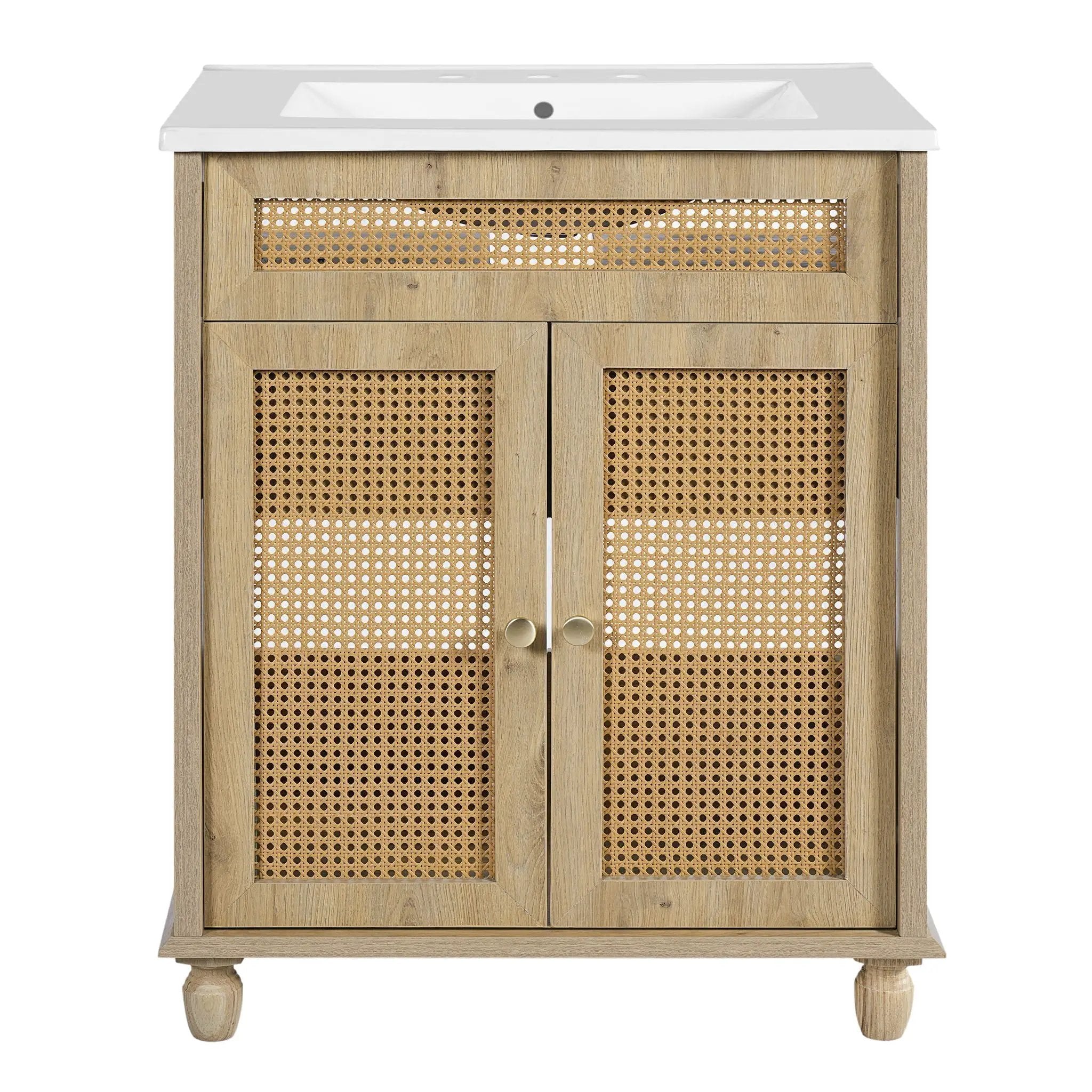 Bathroom Vanity With Handwoven Rattan Doors, Resin Basin - Natural Wood by HouseOfZazla