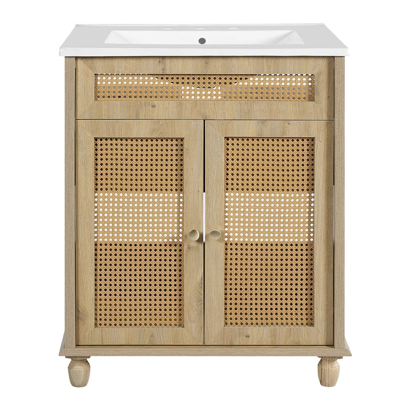 Bathroom Vanity With Handwoven Rattan Doors, Resin Basin - Natural Wood by HouseOfZazla