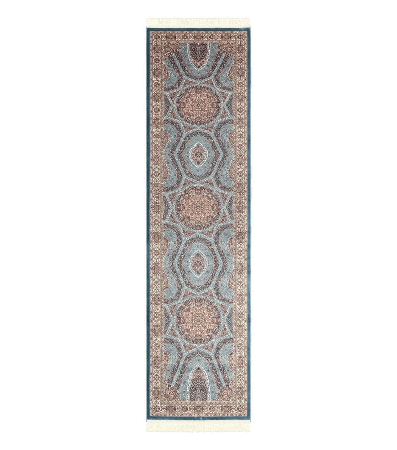 Turkish Silk Runner Rug 2.6 x 10, Light Blue Carpet, Bamboo Silk, New by Jewel Rugs